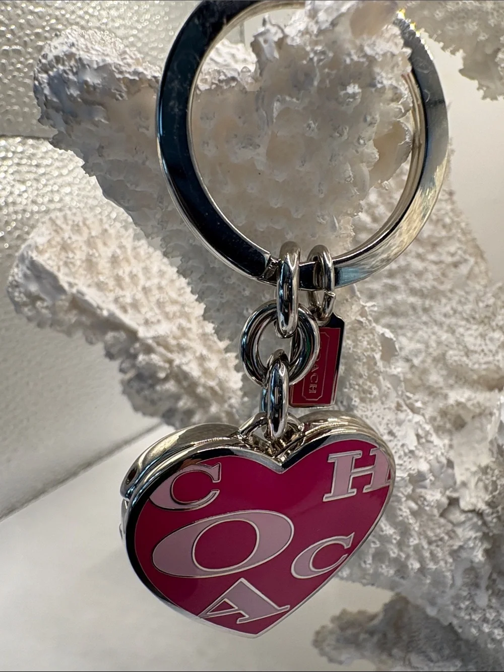 Coach Hot Pink Heart Logo Locket Keyring Charm